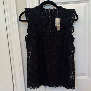 NWT J. Crew Lace Black Shirt with Built in Camisole XS